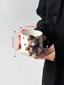 1pc 3D Scarf Bear & Rabbit Ceramic Mug, Hand-Pinch 3D Animal Polka Dot & Striped Water Cup, Cute Cartoon Coffee Cup - Multicolor - View 8