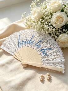 Lace Bridal Foldable Fan, Blue Bach Gift, Bride, Wedding Accessories, Bridesmaid, Embroidered Single Dress Accessory - Festival - Multicolor - View 5