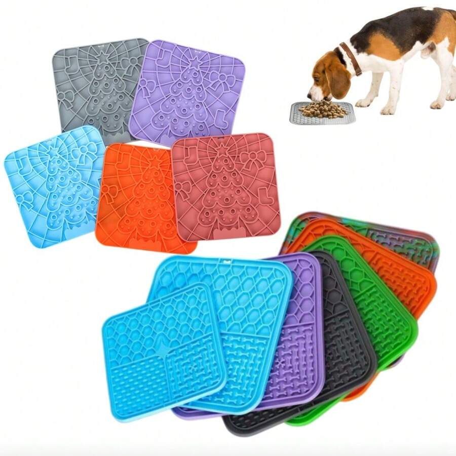 1pc Dog Licking Mat, Slow Feeder Mat, Sauce Licking Mat, Suction Cup Slow Feeder Mat, Silicone Slow Feeder Mat, Pet Dog Licking Mat, Halloween, Christmas - Multicolor - View 1