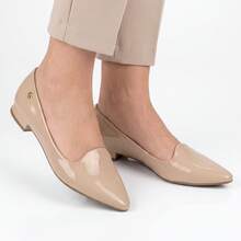 Women's Vizzano Flat Shoe With Low Block Heel, Pointed Toe, Comfortable And Original - 米色清漆 - 查看 3