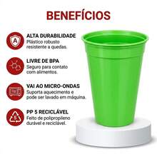 Kit 24 Copos 300ml Plástico Colorido Resistentes Festa Cozinha lembrancinha Bebidas Água Suco - Verde - Visão 3