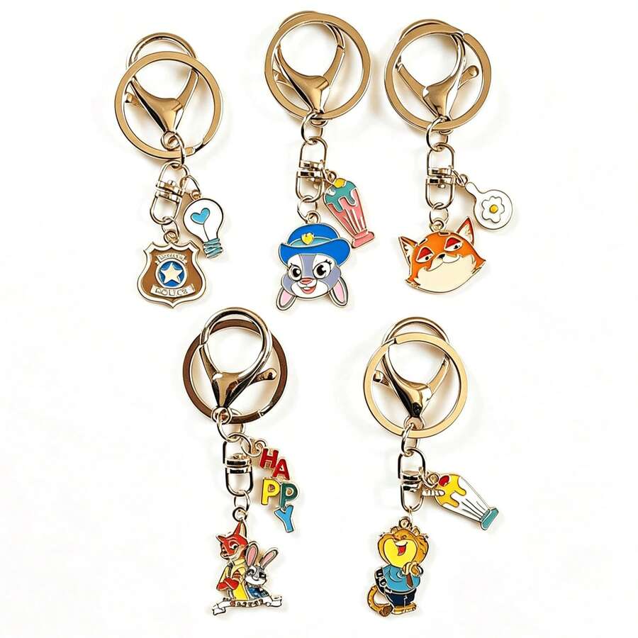Disney 3pcs Cartoon Animal Enamel Keychains, Judy Hopps & Nick Wilde Fox Rabbit Metal Key Rings Bag Charms Gift - W - View 1
