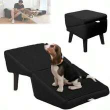 13.8"H Adjustable Pet Staircase | Foldable Split Dog Ramp - Soft Buffer Surface, Non Slip Steps, Portable Indoor/Outdoor Pet Stool - Black - View 8