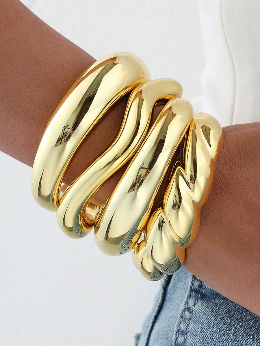4pcs Vintage Fashion Casual Minimalist Women's Bracelet Set, Travel, Vacation, Dating, Birthday, Holiday Gift - Yellow Gold - View 1