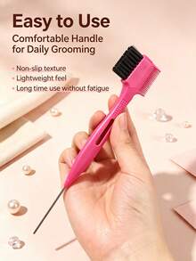 2/3 Pcs Professional Dual-Ended Edge Control Brush & Steel Pin Tail Comb, 2-In-1 Eyebrow Brush Hair Styling Tool, Precision Sectioning For Braiding, Portable For Home Salon Travel On-The-Go Touch Ups - Multicolor - View 4