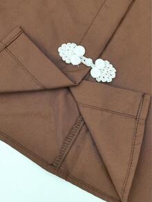 Cardigan Kemeja Lengan Panjang Wanita Warna Cokelat, Kasual, Serbaguna, Cocok untuk Musim Semi/Gugur, Desain Kancing Tradisional, Sesuai untuk Acara Santai dan Jalan-jalan. - Coklat - View 9
