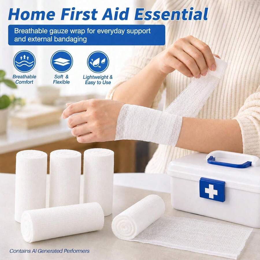 1 Set - 1/10 Roll White Elastic Bandage Combo Pack - Breathable, Soft, And Stretchable - Stretchable Mesh Gauze - High Quality For Wrist, Finger, Ankle, And Leg Support - Individually Packaged Gauze Strips - LUNARION - View 1