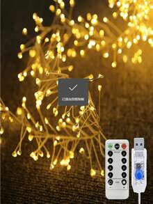 1pc LED Firework Fairy String Lights, 8 Flashing Modes, USB Powered, With Remote Control And Timer Function, Indoor Ceiling Bedroom Window Decoration Light, Suitable For Christmas Tree Wedding Party, Warm White Elegant Style, Christmas Occasion - USB Firecracker Light - View 8