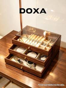 DOXA 紋理三層抽屜式手錶收納盒 中性多層收納盒 適合收藏與送禮 空盒 - 棕色 - 查看 1