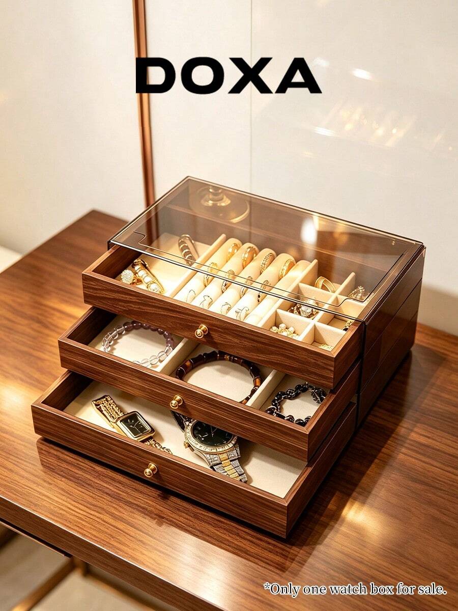 DOXA 紋理三層抽屜式手錶收納盒 中性多層收納盒 適合收藏與送禮 空盒 - 棕色 - 查看 1