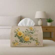 1pc Vintage Floral Tissue Box Cover - Yellow Rose Design Tissue Box, Multi-Functional Tissue Box, Suitable For Home, Car And Party Decoration, Ideal For Christmas, Halloween And Daily Use - Multicolor - View 4