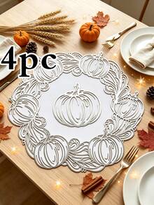 1/4/6pcs Pumpkin PVC Gold Foil Placemats, Suitable For Wedding Party Table Decor, Harvest Festival Placemats, Coffee Machine Mat, Non-Slip Heat-Resistant Mat, Suitable For Wedding Party, Holiday Celebration, Picnic Camping, Birthday Party Table Decor - Multicolor - View 10