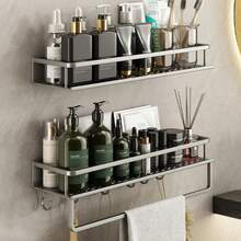 1pc Bathroom Storage Rack, Wall-Mounted No-Drill Towel Rack Organizer, Suitable For Bathroom/Balcony/Kitchen, Multi-Functional Home Storage Rack, Home Bathroom Decor, Bathroom Storage Organizer, Autumn Decor, Back To School Decor - White - View 12