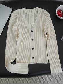 2026 Sexy Style Ribbed Knit Cardigan, V-Neck Cropped Slim Fit Cardigan, Lady Gentle Style Knitwear, Spring/Autumn Daily Date Commute, Elastic Knit Fabric Slimming Cardigan For Women 18-35 Years Old - Apricot - View 7