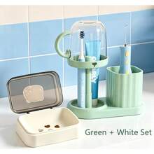 Bathroom Set, Toothbrush Holder With Cup And Soap Dish With Lid, Minimalist Countertop Organizer, Keep Vanity Tidy, Portable Sealed Soap Box, Leak-Proof Soap Box, Suitable For Travel, Dorm, Student Bathroom - Multiple Styles - View 3