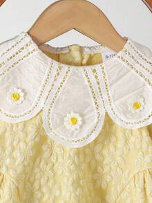 Girls (Infant) Sweet Fresh 3D Embossed Floral Double Layer Lace Peter Pan Collar Daisy Puff Sleeve Princess Dress, Spring/Autumn Thin Style - Yellow - View 4