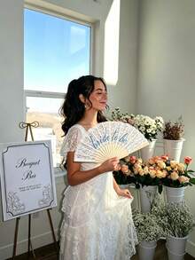 Lace Bridal Foldable Fan, Blue Bach Gift, Bride, Wedding Accessories, Bridesmaid, Embroidered Single Dress Accessory - Festival - Multicolor - View 3