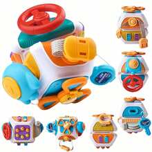 10-In-1 Toddler Busy Cube Toy, Montessori Sensory Busy Board - Airplane, Car, Travel Toys (Some Accessory Colors Random) - Multicolor - View 1