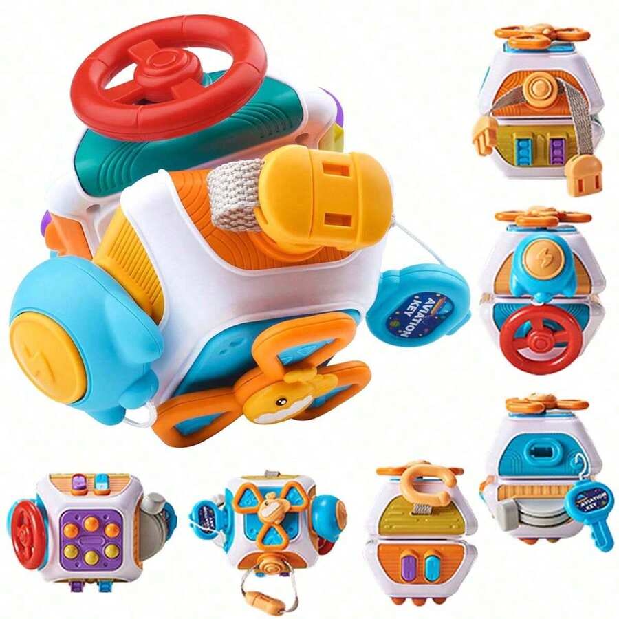 10-In-1 Toddler Busy Cube Toy, Montessori Sensory Busy Board - Airplane, Car, Travel Toys (Some Accessory Colors Random) - Multicolor - View 1