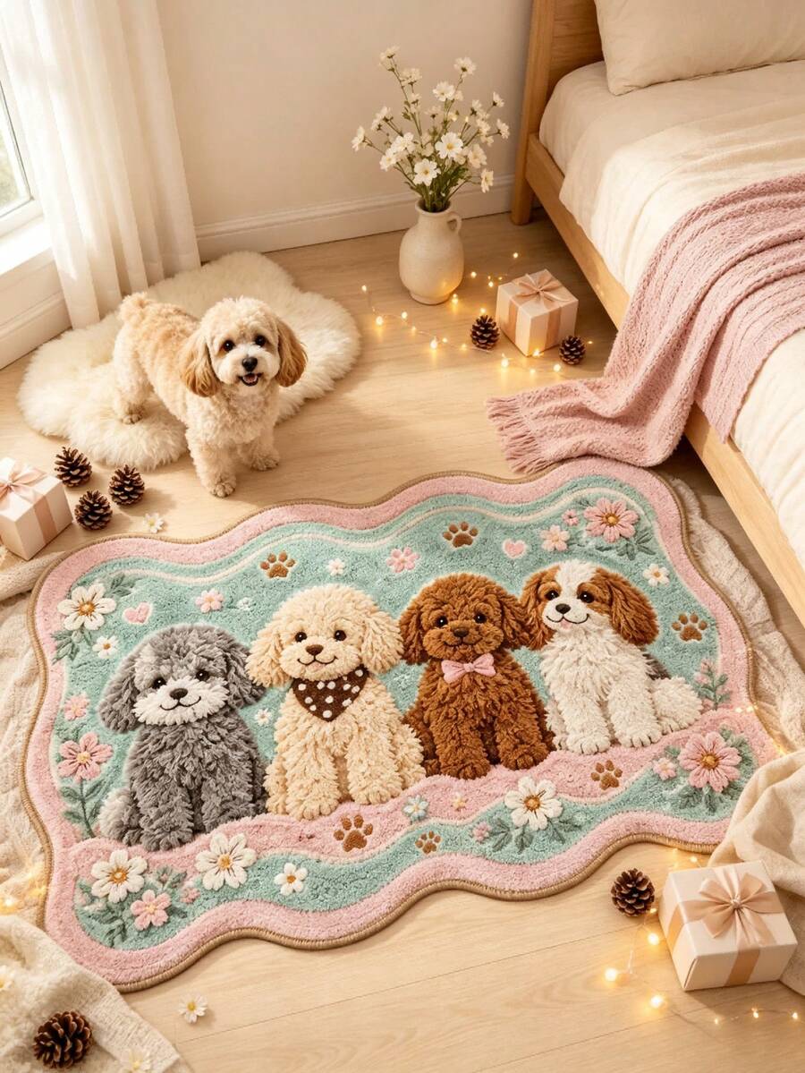 1pc Pink Puppy Wavy Edge Doormat, Welcome Mat, Rug, Home Decor, Front Door Mat, Area Rug, Washable Carpet - Multicolor - View 1
