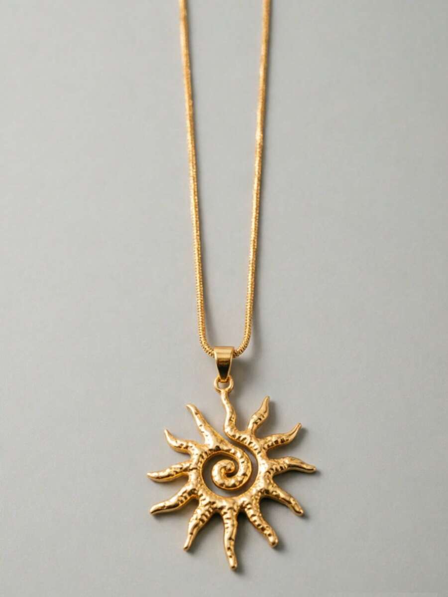 QTHOPE Spiral Vortex Sun Pendant Necklace Suitable For Girls' Daily Wear - Gold - View 1