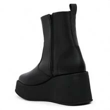 Bota Feminina Preta Salto Plataforma Alta Chunky Cano Curto Com Zíper Tendencia Moda Outono Inverno Blogueira Confortável - Preto - Visão 12