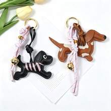 Leather Spotted Dog Keychain Pendant, Premium Padded Bell Charm With Hanging Rope, Puppy Bag Accessory - Multicolor - View 2
