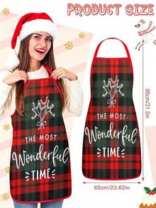 4Pcs Buffalo Plaid Christmas Kitchen Aprons Set, Reindeer Polar Bear Jingle Bells Printed Adjustable Cooking Chef Aprons, Xmas Holiday Decor Aprons For Women Men Home Baking Grilling Gift - Multicolor - View 4