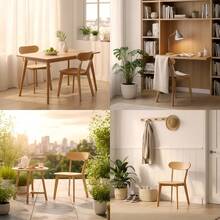 Dining Chairs Made Of Solid Wood, Set Of 2, Mid-Century Modern Style With Curved Backrest, Kitchen Chairs With Adjustable Footrest For Dining Room, Kitchen, Living Room, Wood Color. - 1 - View 3