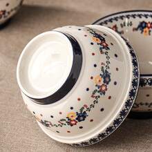 2pcs/4pcs Bohemian Polish Style Floral Pattern Round Ceramic Rice Bowl, Vintage Blue Lace Rim Dotted Decor Thickened Anti-Slip Base, Microwave Dishwasher Porcelain Dinner Bowl, For Daily Dining Breakfast Home Dinner Party Autumn Daily Table Decor - Multicolor - View 3
