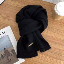 1pc Women's Winter Knitted Knitted Scarf, Solid Color, Thick Warm ...
