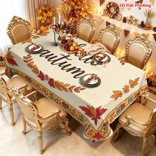 1/2pcs Autumn Tablecloth, Autumn Harvest Theme Polyester Fiber Tablecloth, Country Farmhouse Style Hand-Painted Maple Leaf Pumpkin Cottage Pattern, Suitable For Dining Room Table, Coffee Table, Kitchen, Picnic, Camping, Desktop Decoration, Holiday Setup, Tabletop Protection - Multicolor - View 5