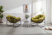Outdoor Rattan Rocking Chair,Padded Cushion Rocker Recliner Chair Outdoor For Front Porch, Living Room, Patio, Garden, Olive Green - A - 查看 9