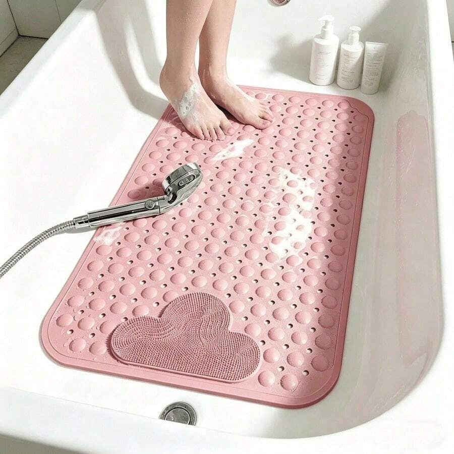 1pc Non-Slip Massage Bathtub Mat With Massage Foot Pad, Durable PVC Suction Cup Shower Mat, Bathroom Safety Mat, Suitable For Home Toilet, Anti-Slip Safety Design, Rectangular Shower Mat And Bathroom Non-Slip Mat - Multicolor - View 1