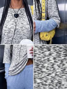 Women's Casual Knitwear Mock Layered Oversized Long Sleeve T-Shirt For Daily Fall & Winter, Going Out, Y2k - White - View 7