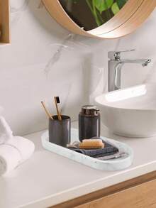 1pc/2Pcs Bathroom Vanity Tray, 9.8" X 4.3" Oval Silicone Soap Dispenser Trays, Shatterproof Kitchen Sink Organizer For Soaps Keys Candle Trinket - Multicolor - View 5