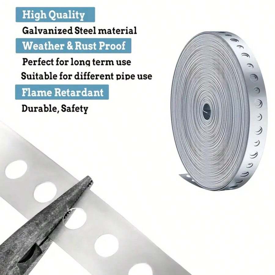 2pcs Galvanized Iron Roll With Perforated Hanging Strap - Dual Hole Design, 118 Inch Long Galvanized Metal Strap, Flexible Fixing, Corrosion-Resistant Support Roll, Suitable For Pipe Support, Pipe Fixing, Home Renovation, HVAC Installation, Various DIY Repairs - 2-pack 3m Iron Coil Tape - View 1