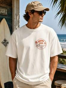 Tiger Surf Club Graphic T-Shirt – 100% Cotton 180 G/M² Crew Neck Breathable Regular Fit Summer Beach Activities - 白色 - 查看 3