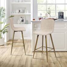 Juego de 2 Taburetes de Bar con Respaldo de Terciopelo Beige y Patas Doradas, Sillas Altas Modernas para Cocina y Comedor - Beis - Ver 1