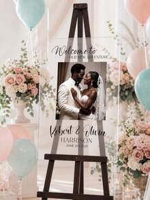 Personalized Photo & Text Acrylic Wedding Welcome Sign - Custom Transparent Reception Display Board With Couple Photo, Names & Date, Wedding Decor, Party Decor, Birthday Decor, Custom Welcome Board - Multicolor - View 7