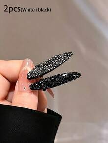 4/2pcs Black & Silver Glitter Hair Clips, Premium Bangs Clips Hairpins For Loose Hair, Small Cute Retro Hair Accessories - Multicolor - View 11