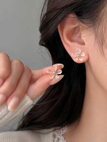 1 par de pendientes de flor de acrílico transparente minimalistas y exquisitos, adecuados para reuniones casuales de mujeres - Plateado + transparente - Ver 2