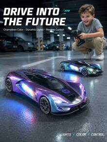 1:16 RC Supercar Toy With Colorful LED Lights, Rechargeable High-Speed Remote Control Racing Car, Drift Sports Car With Handle Controller, Spare Wheels, Traffic Cones, DIY Track Accessories, Indoor/Outdoor Kids Gift - Multicolor - View 7