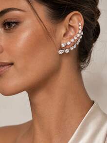 outingfit 1 Pair New Geometric Ear Cuff Earrings With Rhinestone Studs, Niche Design Elegant Accessories For Women - Rhinestones - View 3