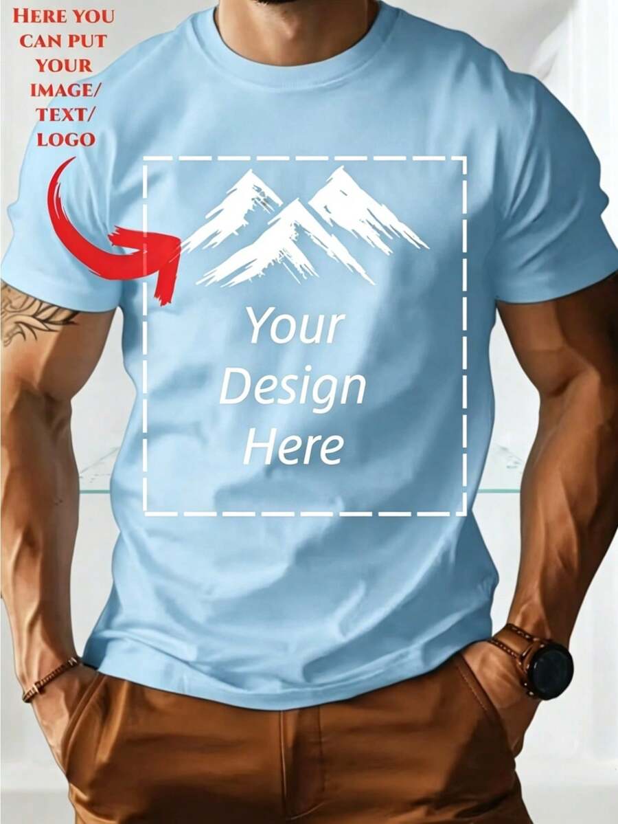 Men's Custom Plain Round Neck T-Shirt - Solid Color Casual & Gym Wear, Summer Fit, Multi-Color Options Suitable For Casual Attire, Gym - Baby Blue - View 1