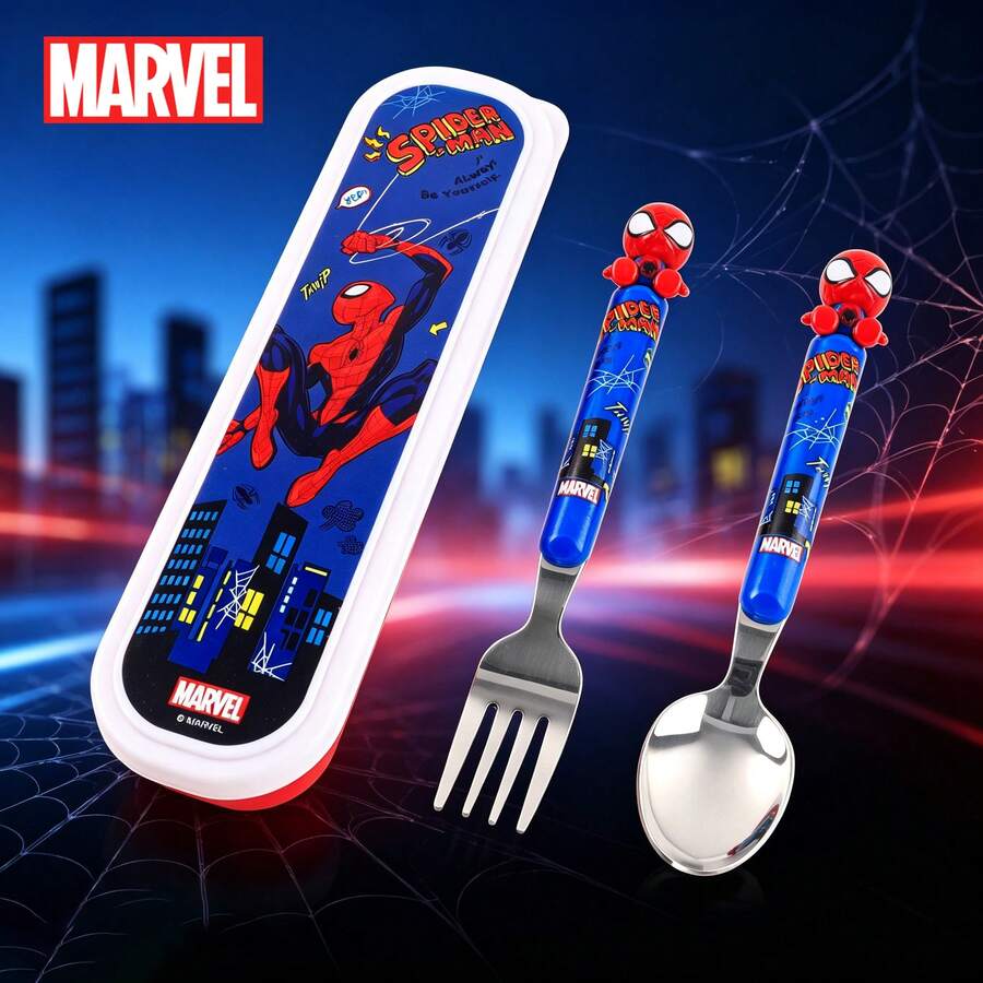 Monogram 1套2件官方授權卡通叉匙組,餐飲禮品,PP材質不鏽鋼便攜餐具組,旅行餐具,便當盒必備,生日聖誕禮物 - 彩色 - 查看 1