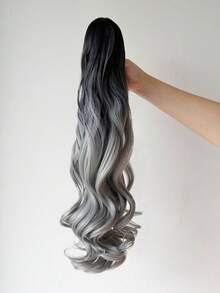 24 Inch Grey Wavy Synthetic Hair Extensions, Heat Resistant Fiber, Clip-In Design, Suitable For Women And Girls For Party And Daily Use - Gray Ombre - View 3
