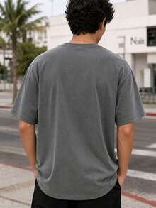 [1pc Random]1pc Boys' Casual Outdoor Sports Minimalist Suede Short Sleeve T-Shirt, Summer - Grey - View 2