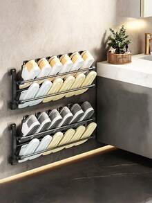 1pc No-Drill Wall-Mounted Slippers Rack, Bathroom Storage Solution, Home Shoe Rack, Hanging Shoe Rack, Suitable For Small Spaces, Apartment Living, Bathroom Storage, Suitable For Families And Renters, Space-Saving, Moving Into A New Home - Multicolor - View 2