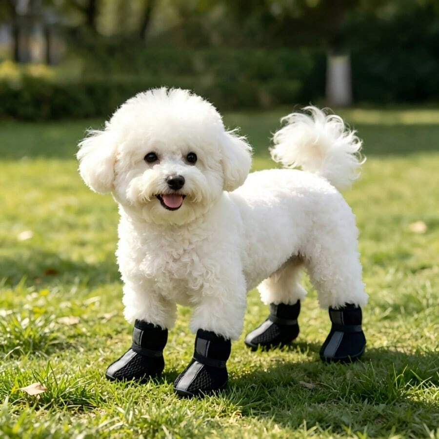 1 Set 4pcs Pet Mesh Shoes, All-Season Outdoor Foot Protection Dog Shoes - Black - View 1